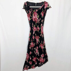 Vintage Y2K 90s CDC sz. 8 P Ruffled Asymmetric Floral Sequence Maxi Dress Bratz